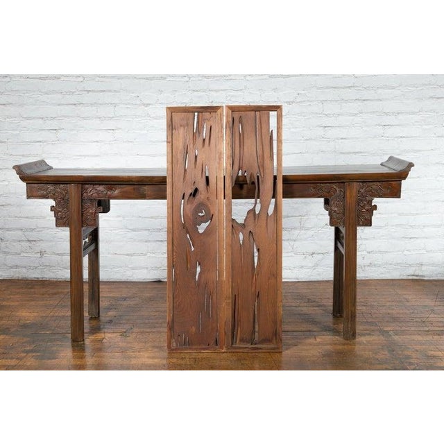 Japanese 19th Century Japanese Ranma Transom Panels with Carved Openwork Design - A Pair For Sale - Image 3 of 12