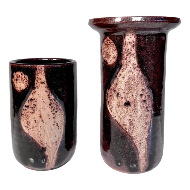 Modern Danish Studio Ceramic Art Vases from Ravnild Denmark, 1970s, Set of 2 For Sale