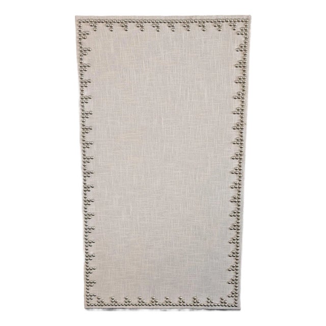 Natural Linen Cork Pin Board With Shiny Nickel Nailhead Trim For Sale