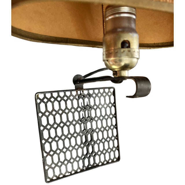 1970s Geometric Pierced Metal Wall Sconce With Original Woven Shade, Mid-Century Modern After Frederic Weinberg, Arthur Umanoff For Sale - Image 9 of 11