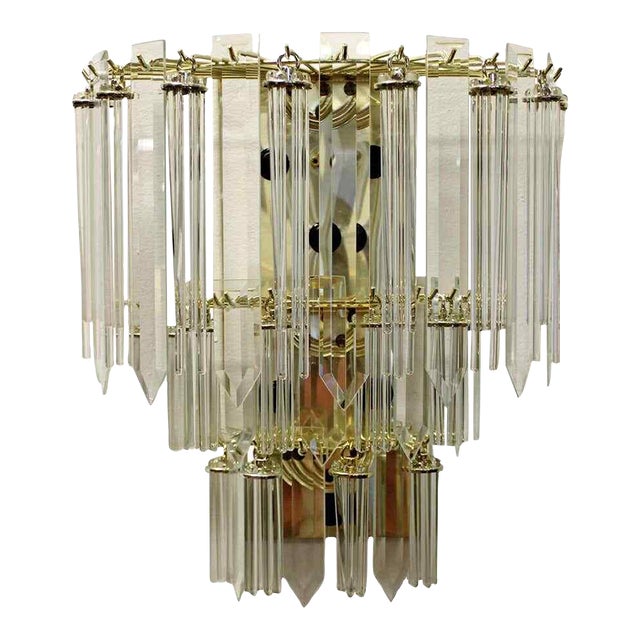 1970s Mid Century Modern Italian Murano Brass and Glass Wall Sconce For Sale