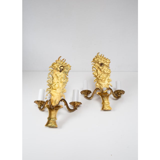 Vintage French Bronze Wall Lights, 1940s, Set of 2 For Sale - Image 3 of 5