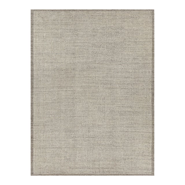 Rug & Kilim’s Textural Kilim With White Textural Stripes and Black Accents For Sale