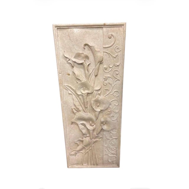 Vintage Hand-Carved Marble Calla Lily Relief Wall Plaque For Sale In West Palm - Image 6 of 12