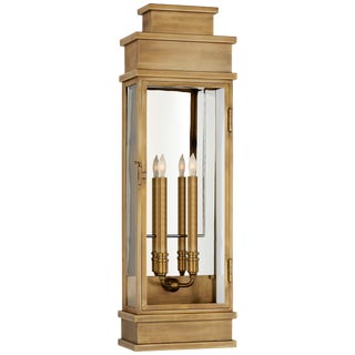 Chapman & Myers for Visual Comfort Signature Linear Large Wall Lantern in Antique-Burnished Brass with Clear Glass For Sale
