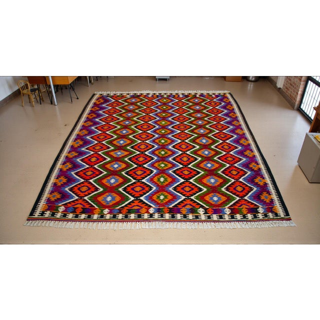 Vintage Turkish Rug Kilim Hand Woven Area Rug - 6′2″ X 6′7″ For Sale - Image 4 of 16