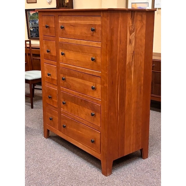 Traditional Vintage Amish Solid Cherry Tall Chest of Drawers c.1980 For Sale - Image 3 of 9