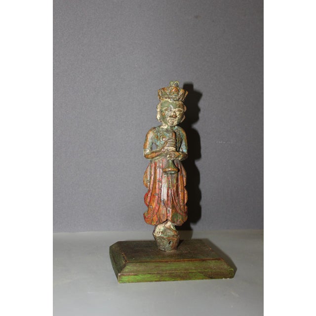 Pair of polychrome wooden sculptures depicting musicians, from Rajasthan (North India), base dimensions 14.5 cm long and...