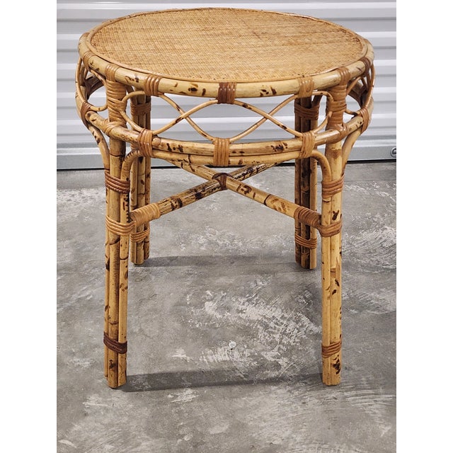 Boho Chic Vintage Bamboo & Rattan Boho Chic Style Side Table For Sale - Image 3 of 11
