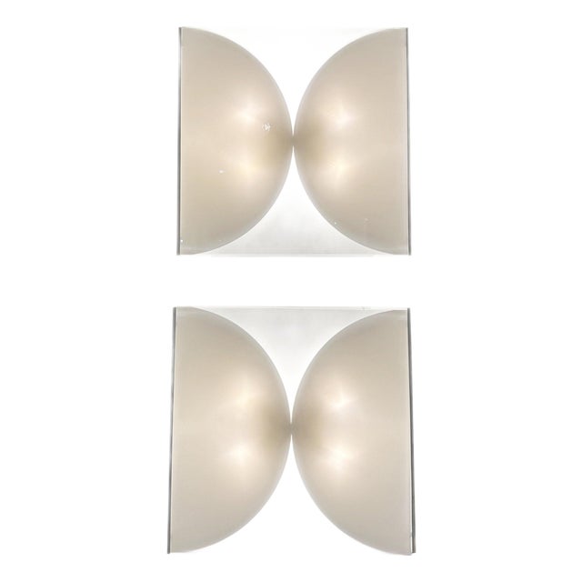 Large Wall Sconces in White Glass attributed to Bobo Piccoli for Fontana Arte, 1970s, Set of 2 For Sale