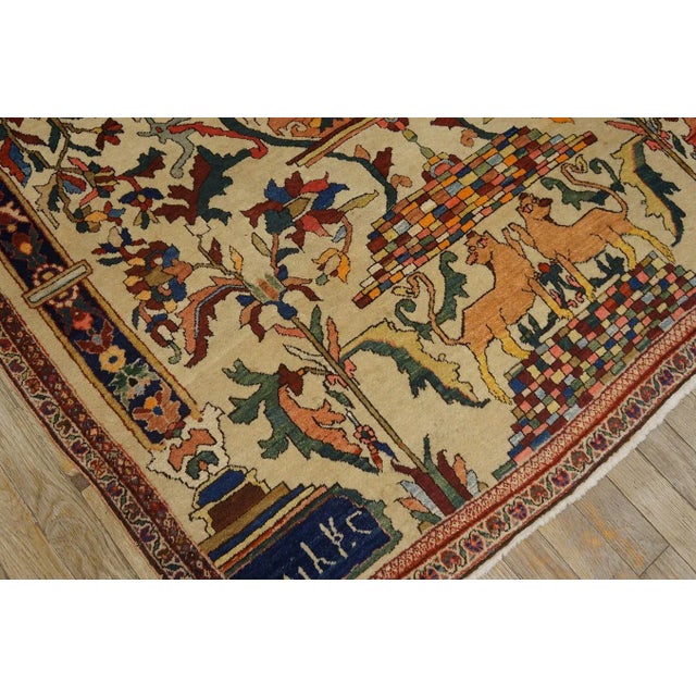 1890s Beige Tree of Life Antique Persian Sarouk Farahan Meditation Carpet 4'4'' X 6'9'' Knotted Wool Rug For Sale In New York - Image 6 of 14