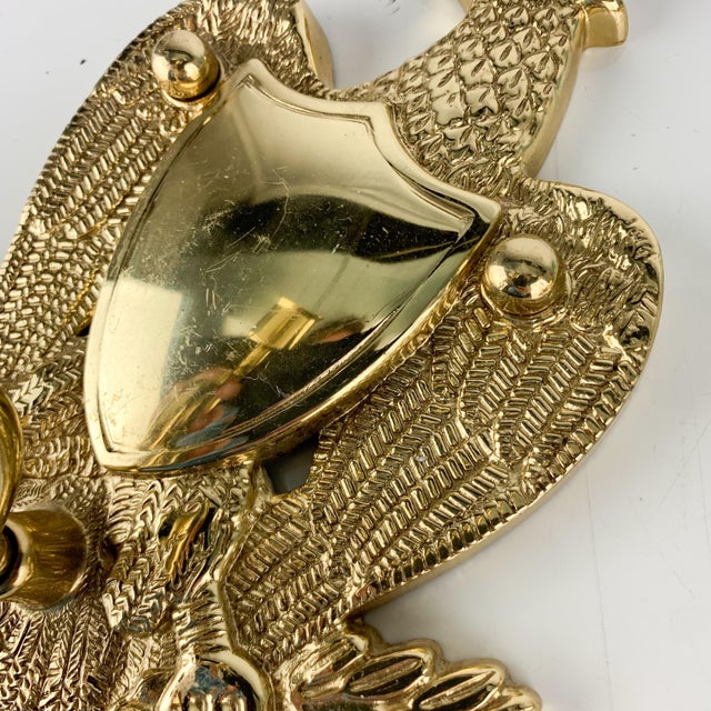 Metal Pair Vintage American Eagle Shield Brass Taper Candle Holder Sconce Americana For Sale - Image 7 of 11
