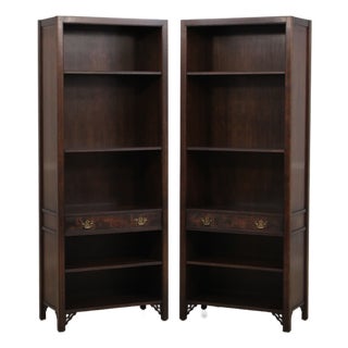 Pair Knob Creek Walnut Mahogany Open Bookcase For Sale