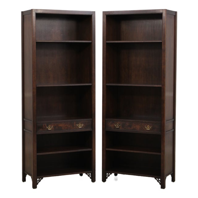 Pair Knob Creek Walnut Mahogany Open Bookcase For Sale