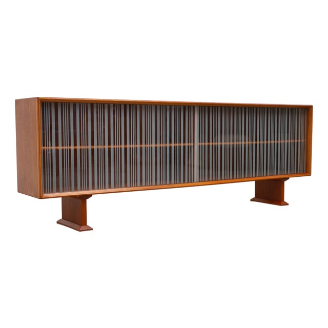 Danish Modern Low Teak Sideboard with Etched Glass Doors from Skovby, 1960s For Sale