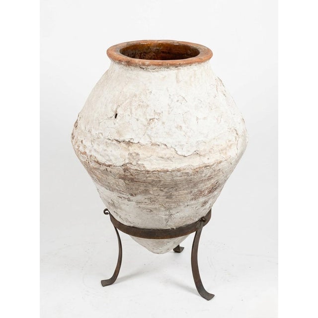 1930s Greek Terracotta Olive Oil Jar on Custom Wrought Iron Stand For Sale - Image 4 of 9