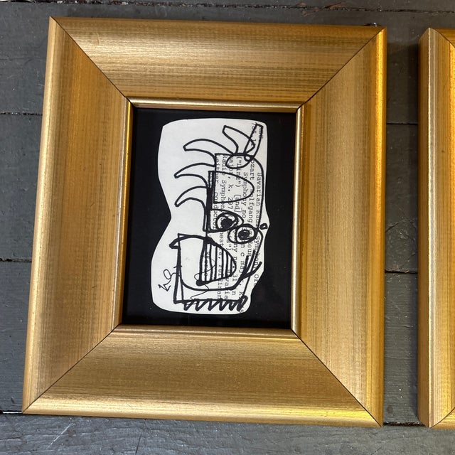 Set of two contemporary original Wayne Cunningham abstract marker drawings. Each drawing measures approximately 3x5 done...