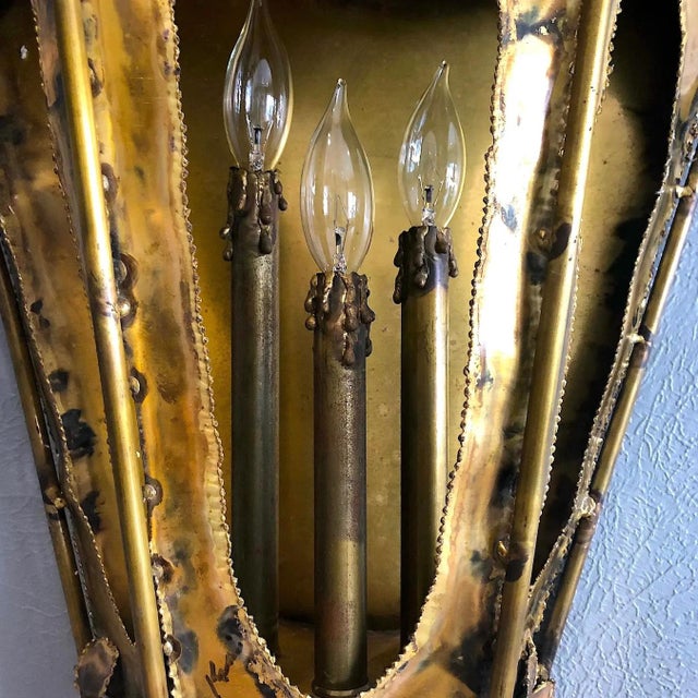 Brass 1960s Brutalist Welded Brass Wall Mount Lantern by Tom Greene For Sale - Image 8 of 12