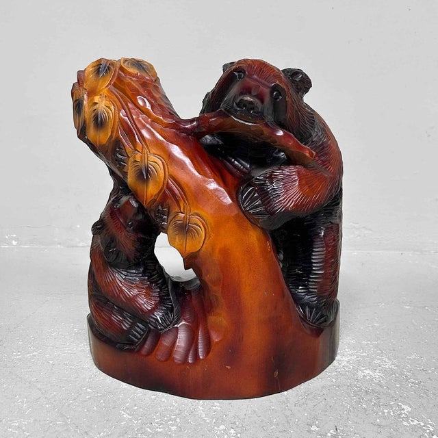 Japanese Wood Carving Bear with Cub, 1960s For Sale - Image 10 of 10