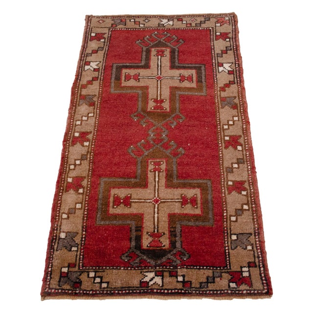 1960s Vintage Hand Made Turkish Rug Earthy Colors Accent Rug Doormat Entryt Decor For Sale - Image 4 of 14