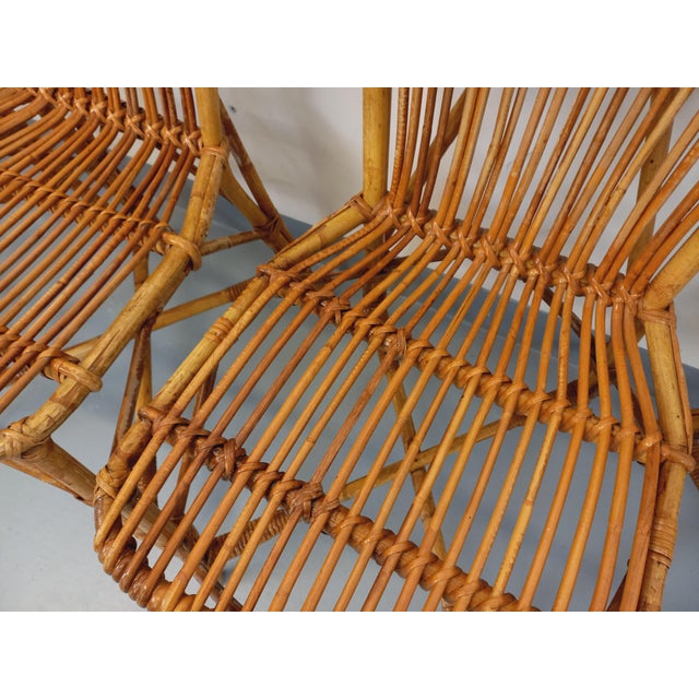Tan Vintage Rattan Chairs by Adrien Audoux & Frida Minet, 1960s, Set of 4 For Sale - Image 8 of 18