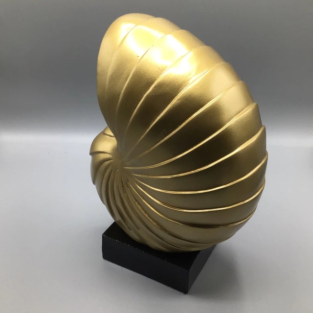 Plastic Decorative Gold Faux Shell on Black Base For Sale - Image 7 of 13