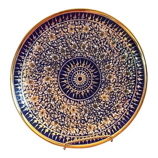 Floral Mandala Cobalt and Gold Plate For Sale