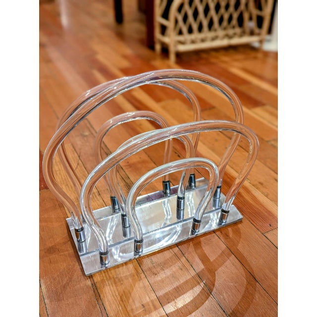 Mid-Century Modern Lucite & Chrome Magazine Rack / Record Organizer, Circa 1970s For Sale - Image 3 of 7