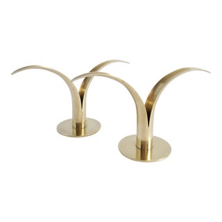Mid Century Ystad Metall Brass Candlestick Holders-A Pair For Sale