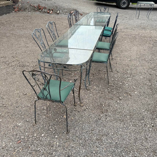 Massive Salterini Wrought Iron Glass Patio Dining Set For Sale - Image 9 of 11