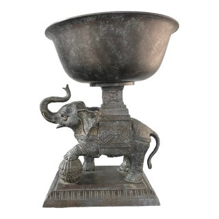 Vintage Brass Elephant Stand With Bowl / Planter For Sale
