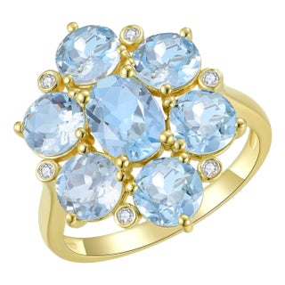 Nina Zhou Aquamarine Diamond Cocktail Ring in 14k Gold, size 5 For Sale