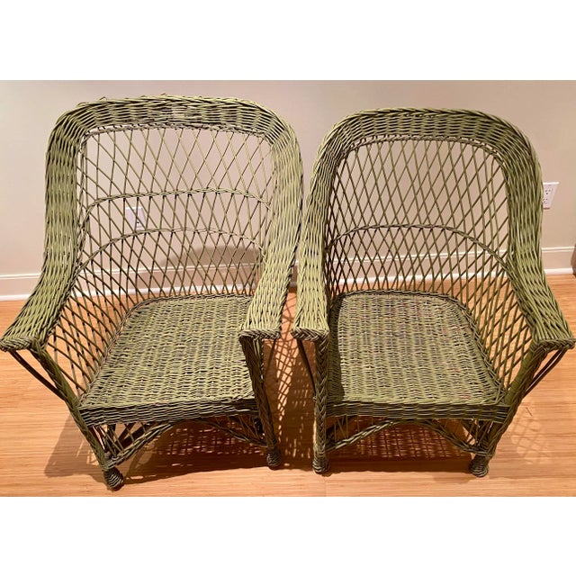 1940s Vintage Bar Harbor Style Wicker Armchairs - Set of 2 For Sale - Image 5 of 13