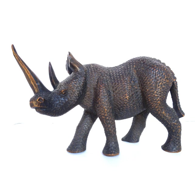 Mid 20th Century African Carved Wood Black Rhinoceros Sculpture For Sale - Image 13 of 13