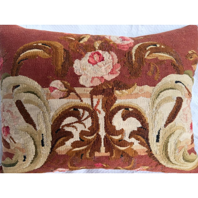 1850s French Aubusson Floral Tapestry Pillow For Sale In Los Angeles - Image 6 of 7