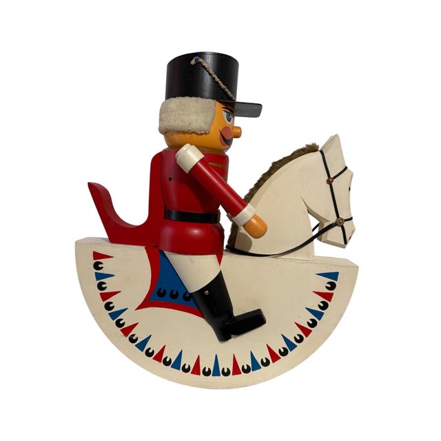 Vintage German folk art wood nutcracker "Hussar on Rocking Horse" Dimensions: H 32" x W 30" x D 15" Erzgebirge Volkskunst...