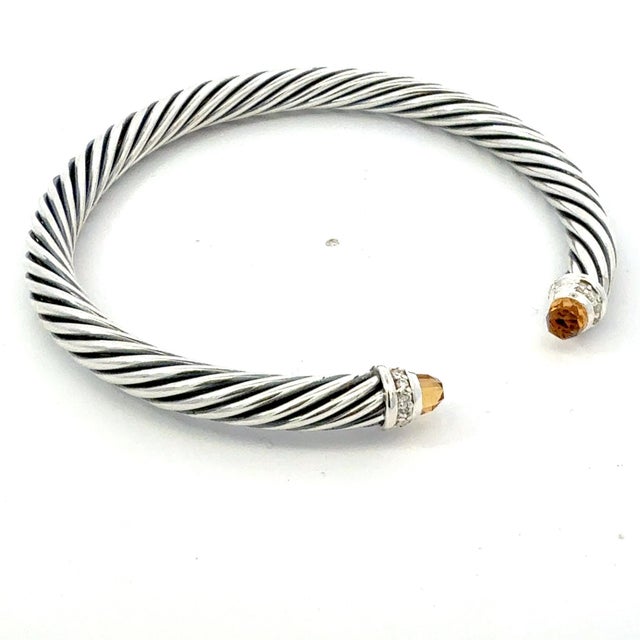 1990s David Yurman Citrine and Diamond 5mm Cuff Bracelet Silver Estate For Sale In New York - Image 6 of 6