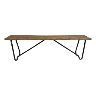 Vintage Rustic Industrial Wood & Iron School Bench For Sale