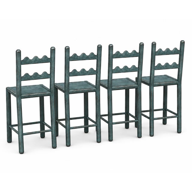 2010s Set of 4 Country French Counter Stools With Custom Antique French Blue Finish For Sale - Image 5 of 5
