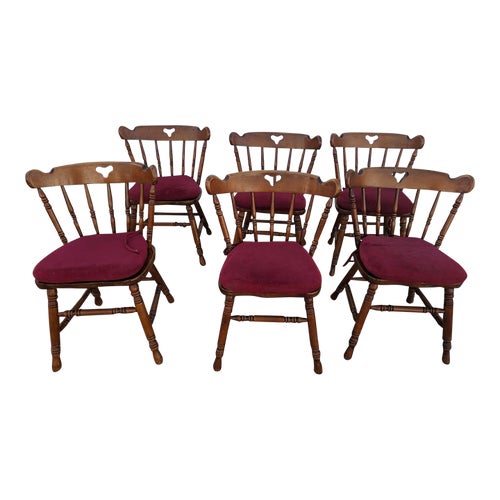 1970s Solid Hard Rock Maple Dining Chairs -Set of With Cushions