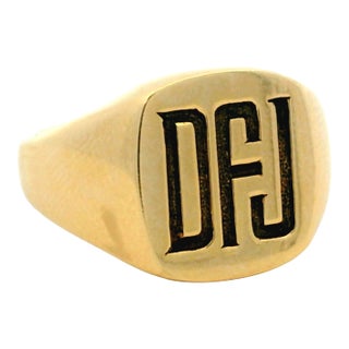 Vintage Tiffany & Co. 14k Yellow Gold DFJ Monogram Signet Ring,, Size 8.5 For Sale