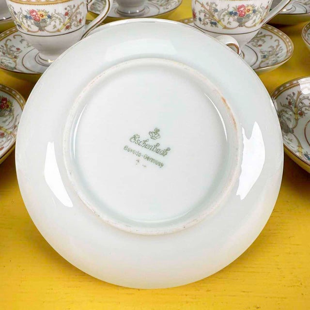 Green Bavarian Porcelain Cups and Saucers from Eschenbach, Germany, Set of 11 For Sale - Image 8 of 9