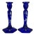 Vintage Fenton Glass Cobalt Blue White Hand Painted Flowers Candle Sticks Signed-Set of 2 For Sale