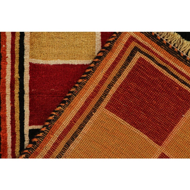 Textile 1950s Vintage Gabbeh Tribal Rug in Red, Gold, Orange and Black Geometric Pattern For Sale - Image 7 of 7