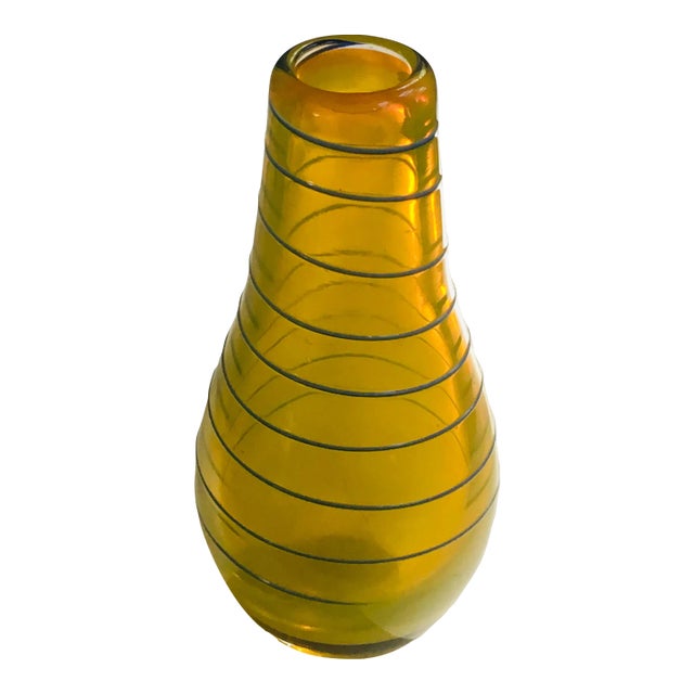 Hand Blown Murano Art Vase in Striped Yellow Glass, Italy 1970's Chairish