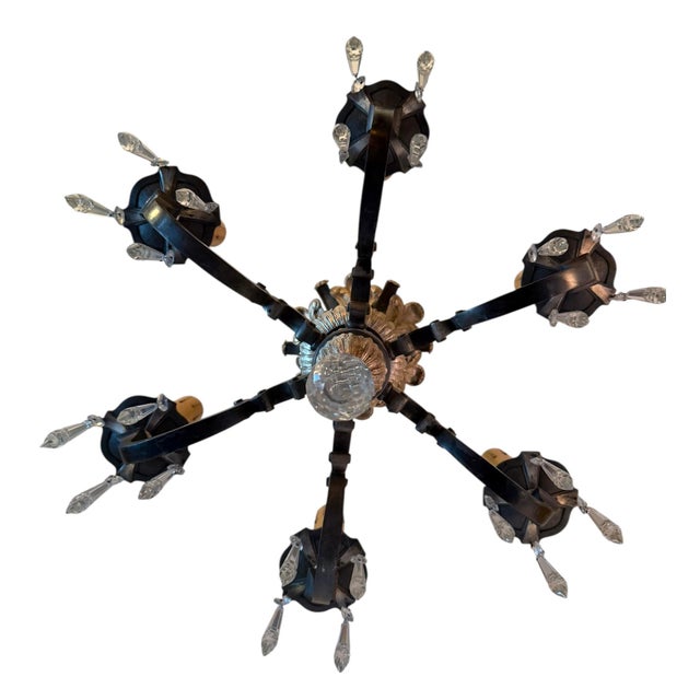 Black Early 20th Century Art Nouveau Regency Chandelier With Crystals For Sale - Image 8 of 10