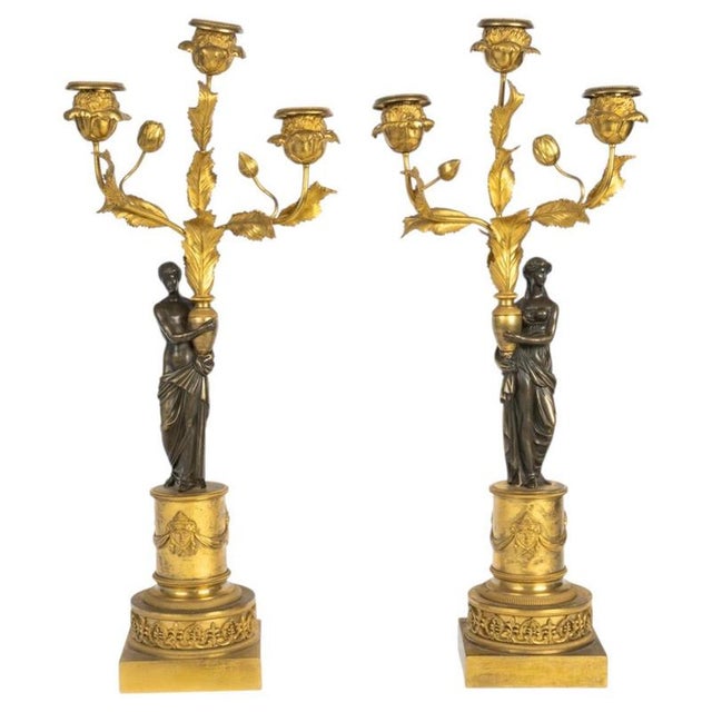 18th Century Louis XVI Gilded and Patinated Bronze Candelabras, Set of 2 For Sale - Image 8 of 8