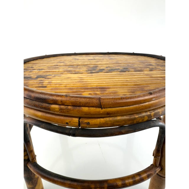 Traditional Mid Century Vintage Bamboo Rattan Plant Stands, Low Round Side Tables, a Pair For Sale - Image 3 of 12