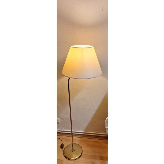 Vintage Floor Lamp with Brass Frame and Cream-Colored Fabric Shade, 1980s For Sale - Image 3 of 7