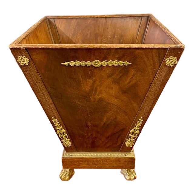 Antique French Mahogany and Brass French Empire Style Waste Basket For Sale